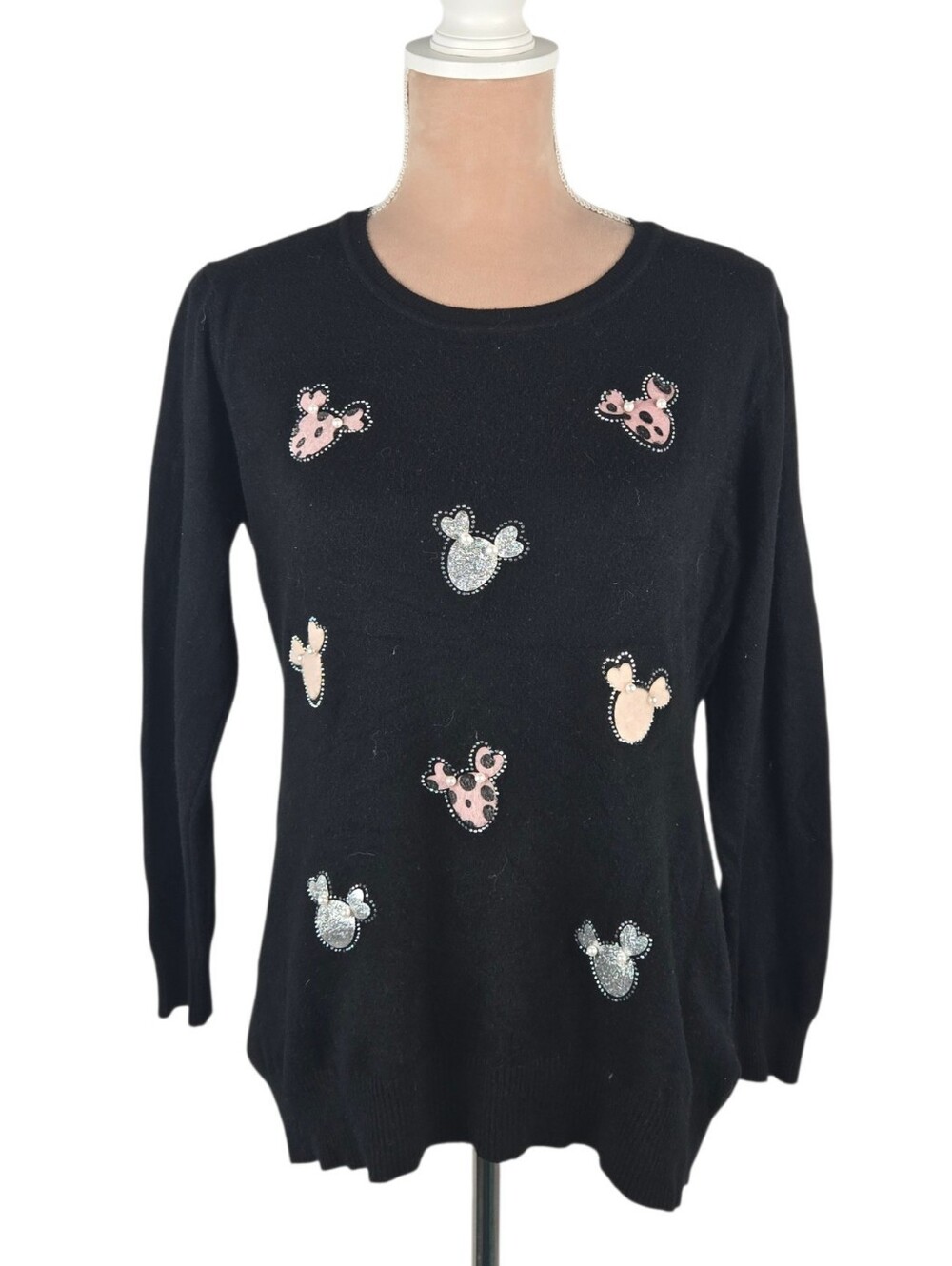 Vinizbena Mouse Applique Sweater Beaded Black L (Tag 3XL)